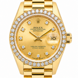 Rolex Datejust 26MM 69178 18K Yellow Gold Factory Diamond Watch
